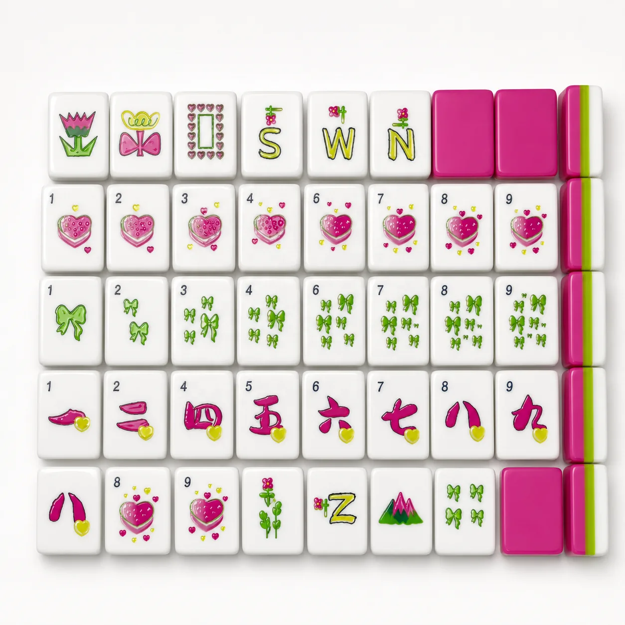 Custom Luxury Pink Green Double Layer Acrylic American Mahjong Set Cute Heart Bow Design Water Resistant Complete Entertainment