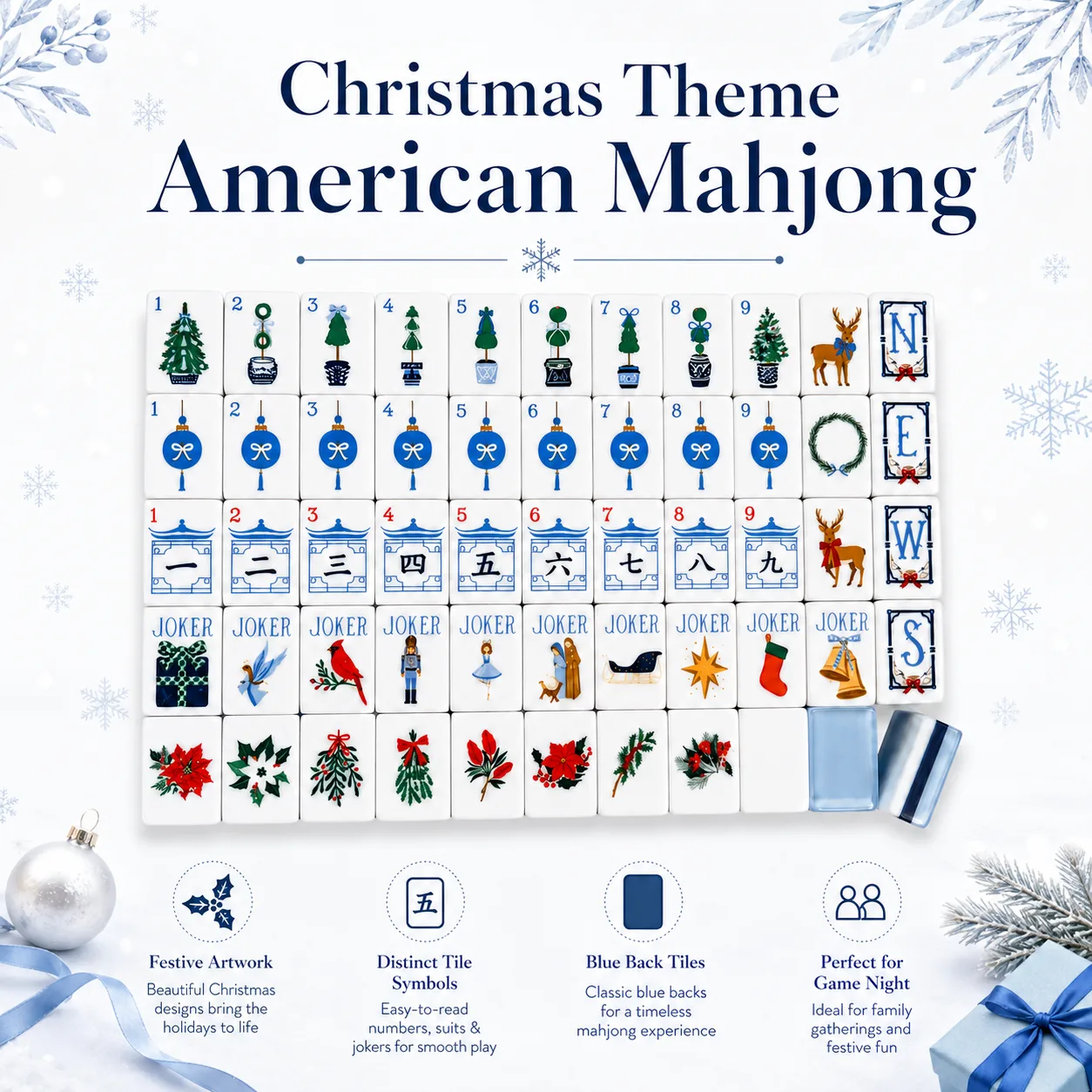 Custom 160-Piece American Mahjong, Acrylic Christm detail