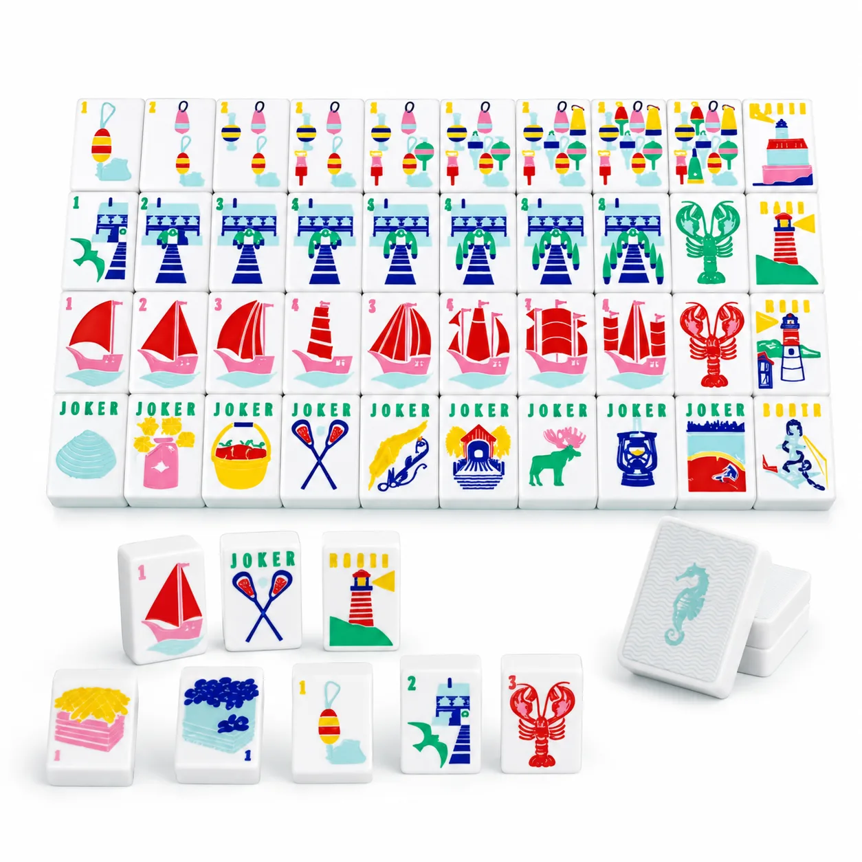 Modern Luxury 160pcs American Mahjong, White Polyester Acrylic 4-Player Game, Custom Nautical New England Mahjong