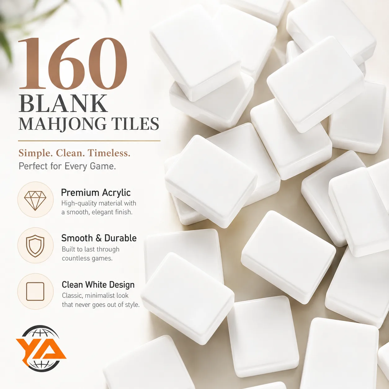 160 Pieces Blank Acrylic American Mahjong Tiles, T detail