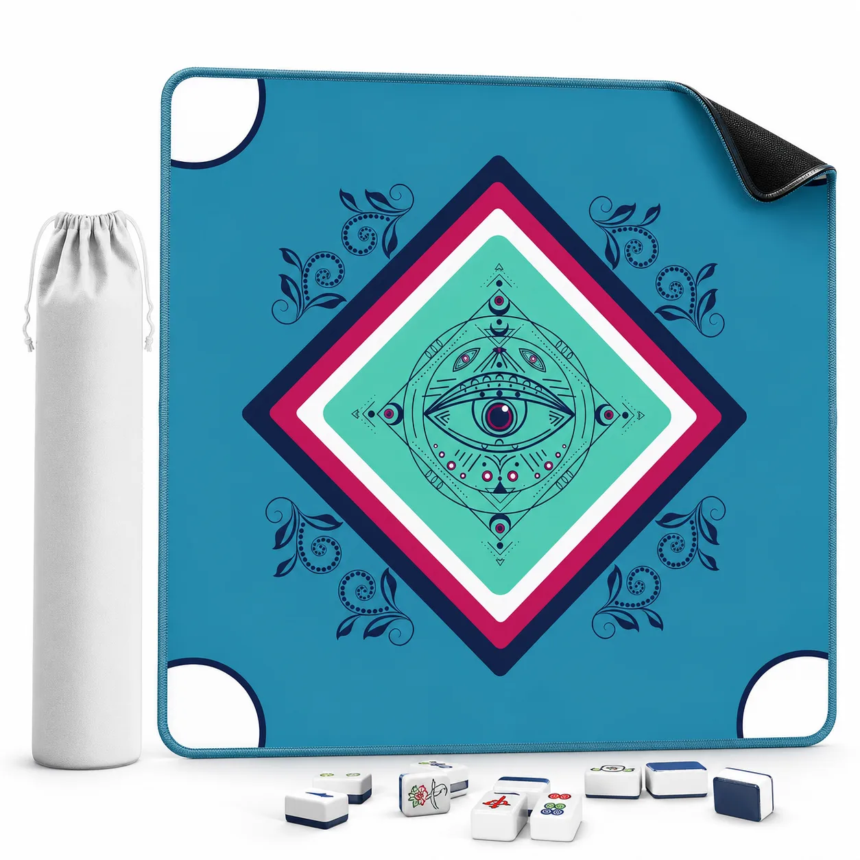 Portable Mahjong Mat Neoprene Anti-Slip Noise Reduction Pink Table Cover for 6 Players American Mahjong Foldable Entertainment