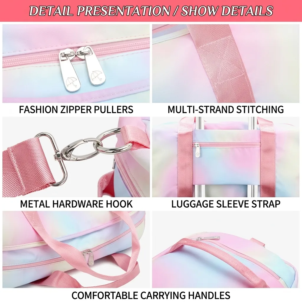 Luxury Gradient Rainbow Wet-Dry Separation Tote Ba detail