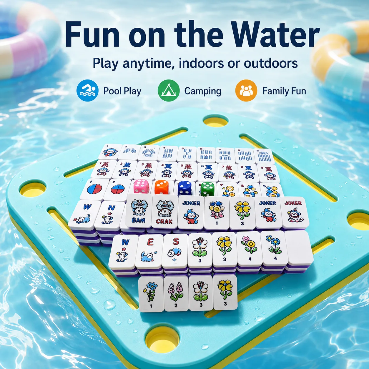 Floating EVA Foam American Mahjong Set Portable Mahjong Tiles for Swimming Pools & Entertainment