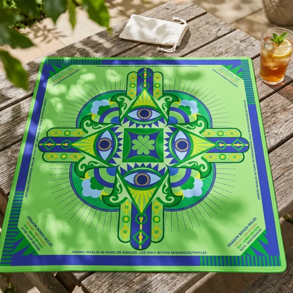 Modern Luxury Green Rubber Square Mahjong Tablecloth, 31.5" Foldable, Waterproof Durable with Storage Pockets, Ideal Gift Choice