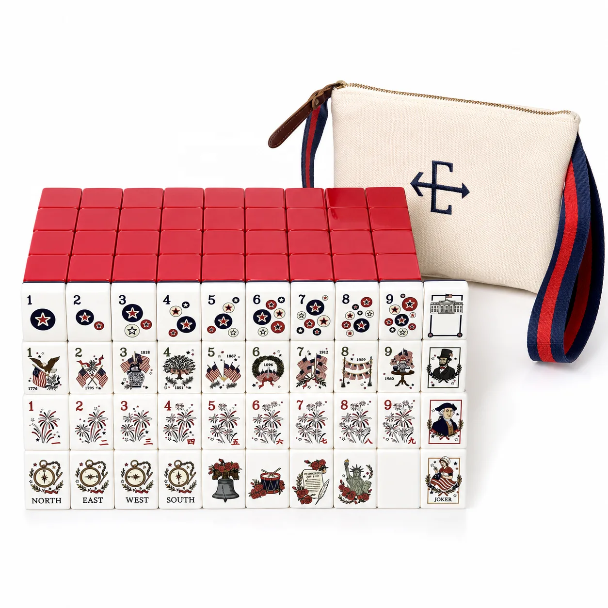 Luxury American Patriotic Custom Pattern Acrylic Mahjong Set 160-Piece Durable 4-Player for Adults