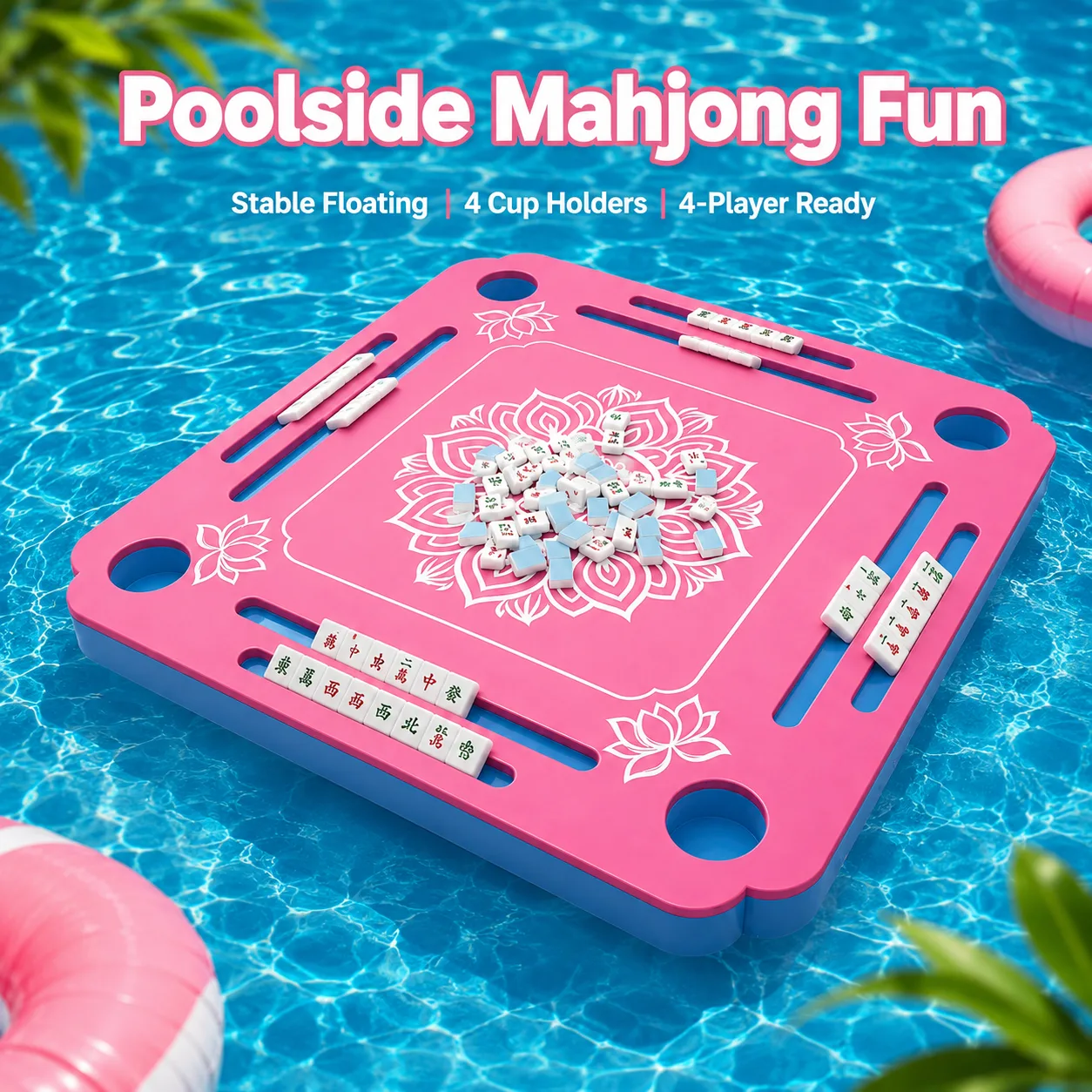 Custom Eco-friendly EVA Foam Waterproof Floating 4-Player Mahjong Game Table for Swimming Pool Hot Tub Double-Sided Domino Games