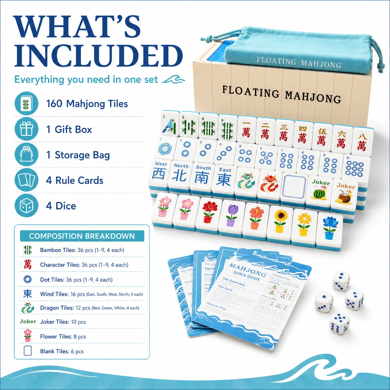 Modern Portable Floating Foam Mahjong Set 160 Tile detail