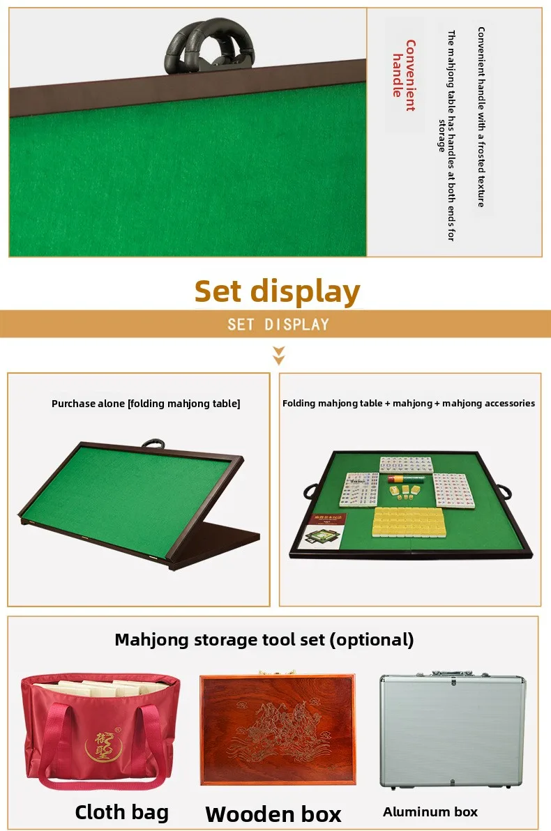 Portable Foldable Wood Mahjong Suitcase, Felt Hand detail