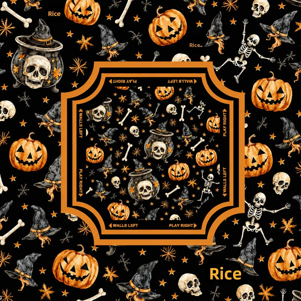 Halloween-themed Mahjong Table Mat Pumpkin and Sku detail