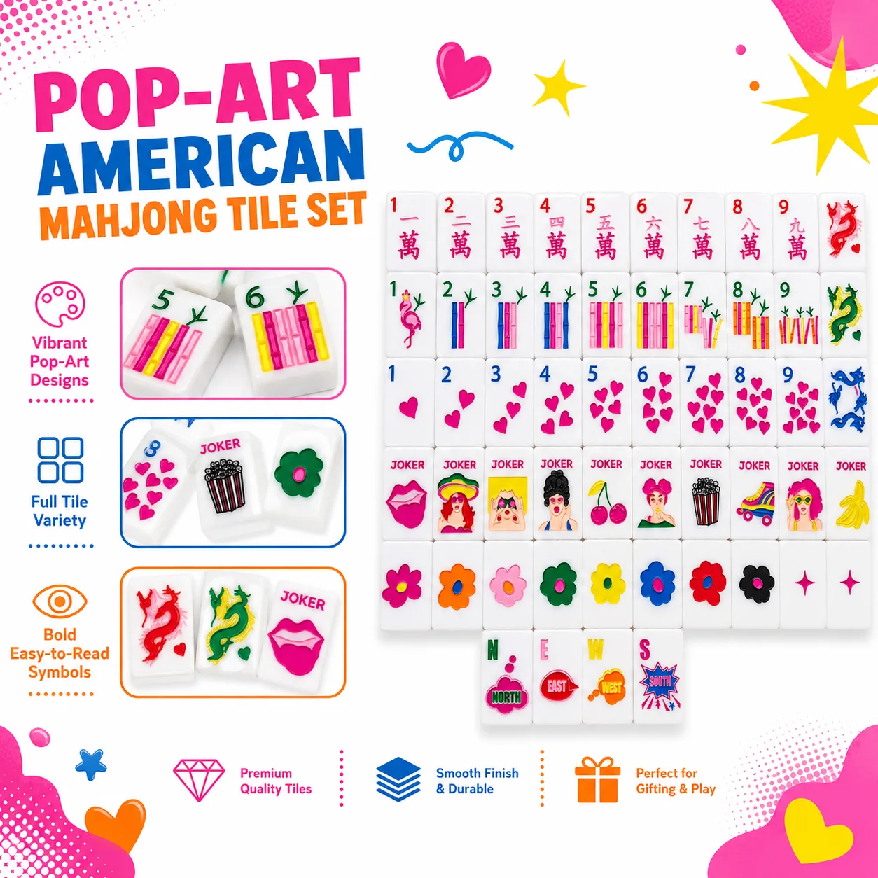 Modern Pop Art Glam Lady Printed American Mahjong  detail