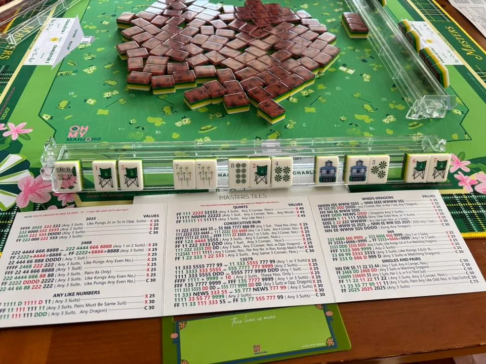Green Floral Elegant Oriental Acrylic Mahjong Set detail