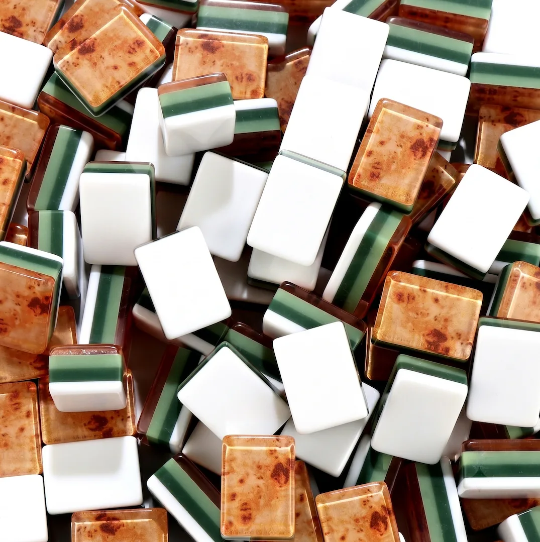 Premium Luxury Modern Four-Tier Acrylic Water Resistant Handmade Mahjong Tiles Tortoiseshell Burl Grain Design 160-Piece Set 2/4
