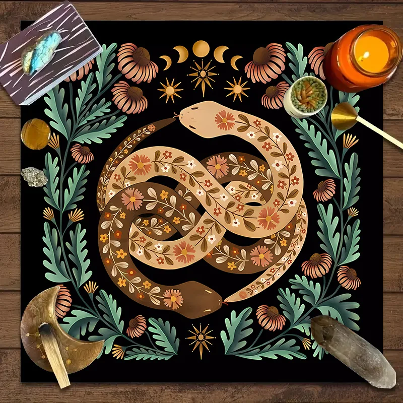 Tarot Card Tablecloth Mysterious Zodiac Celestial Altar Cloth Witchy Divination Mat Waterproof Polyester for Board Game Decor
