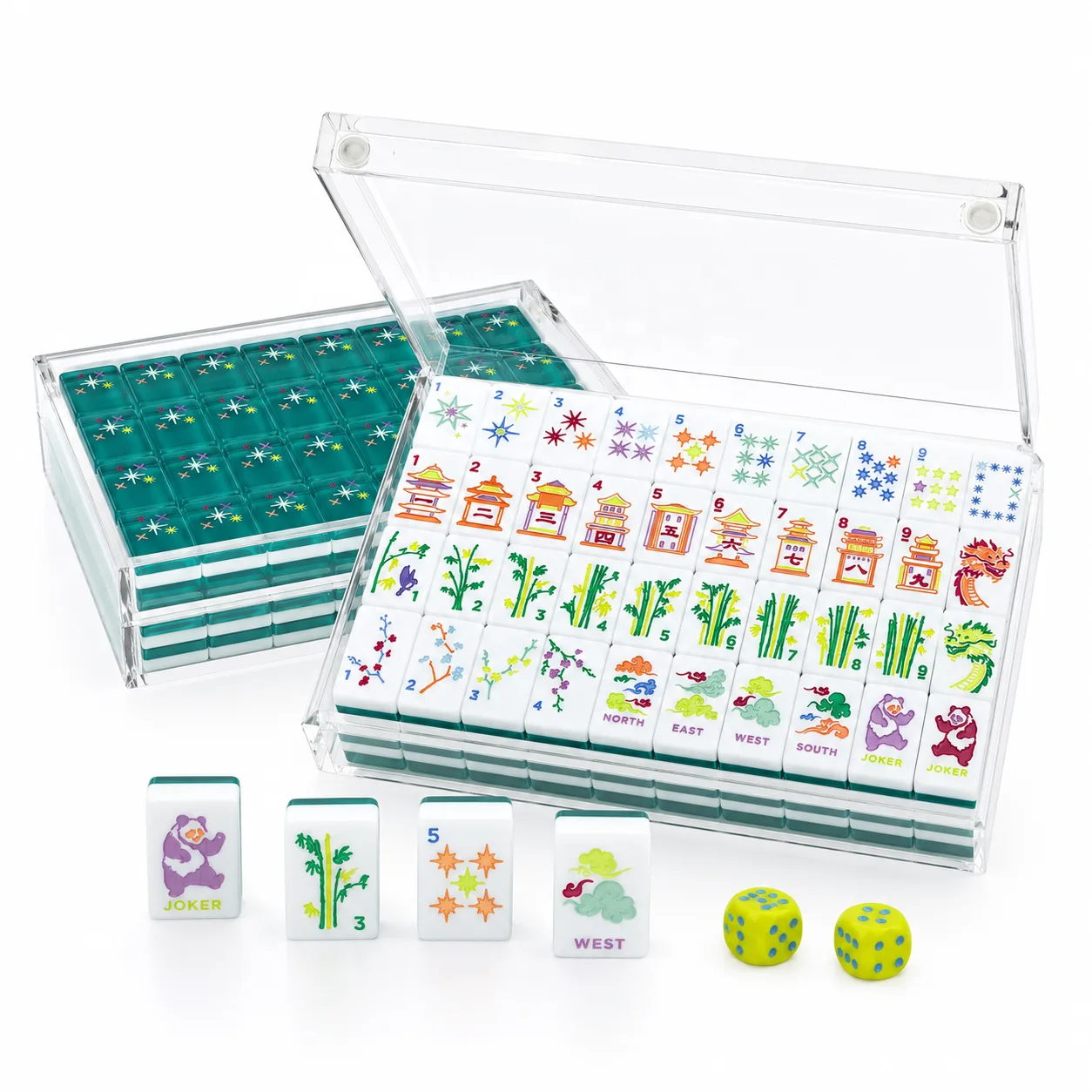 Modern Luxury Panda-Themed Acrylic Mahjong Set Double-Layer Tiles Traditional Chinese Design Foldable Outdoor Family