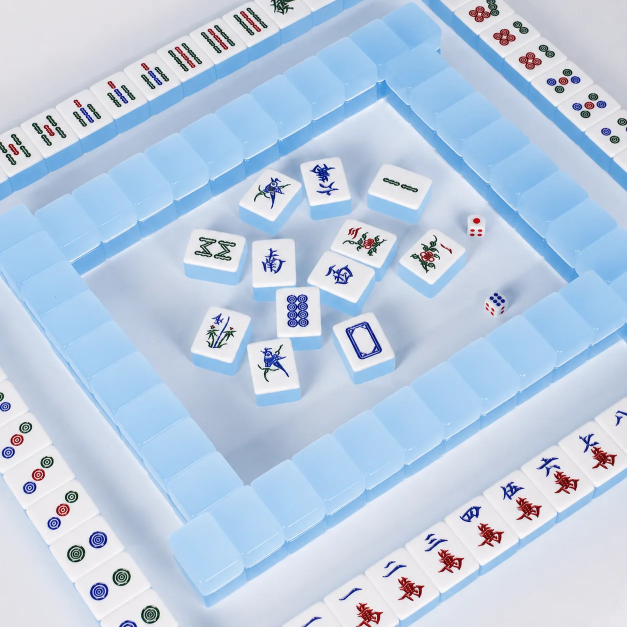 Vintage Blue Peacock Floral Printed Rubber Mahjong detail