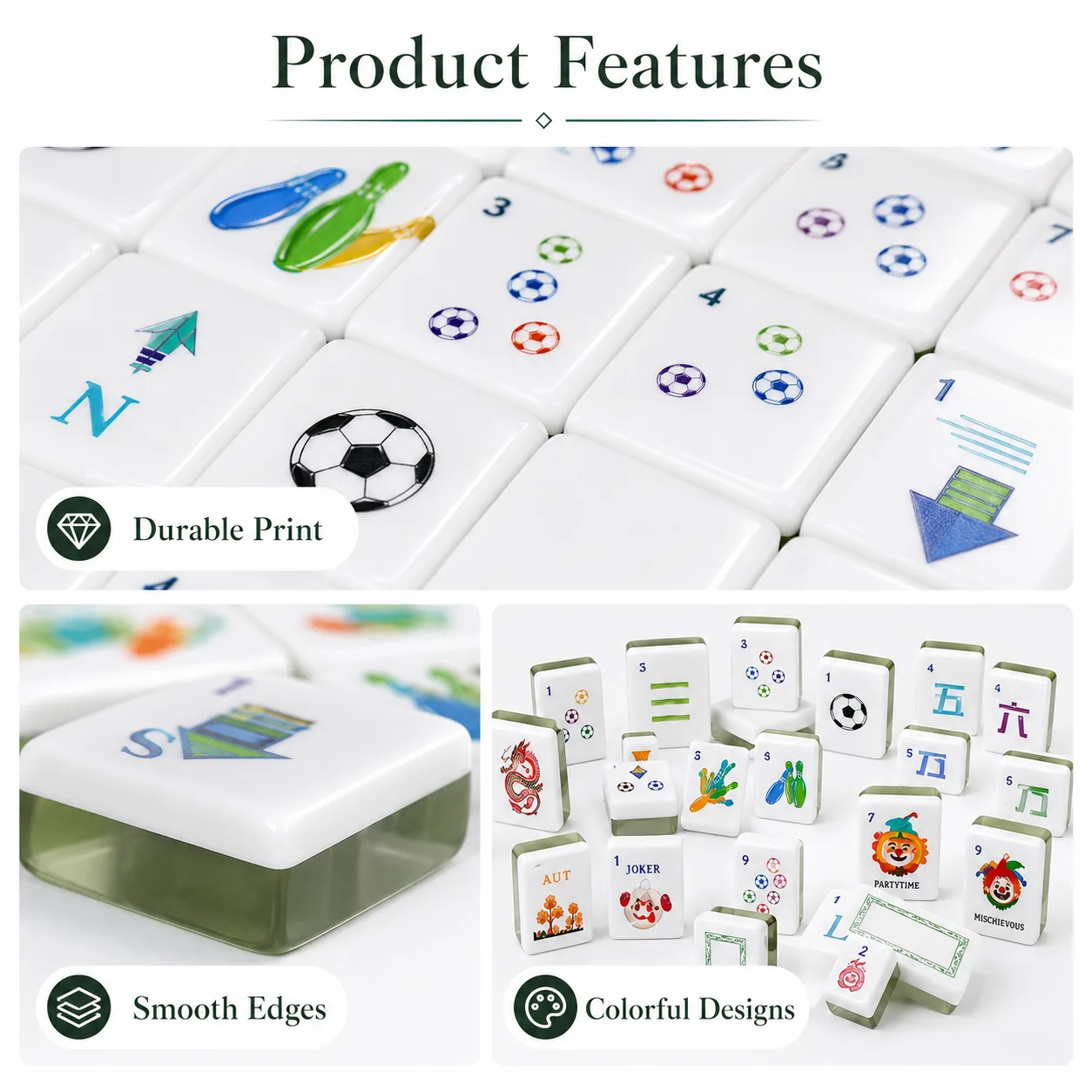 White Green Border Cartoon Themed Acrylic Mahjong  detail