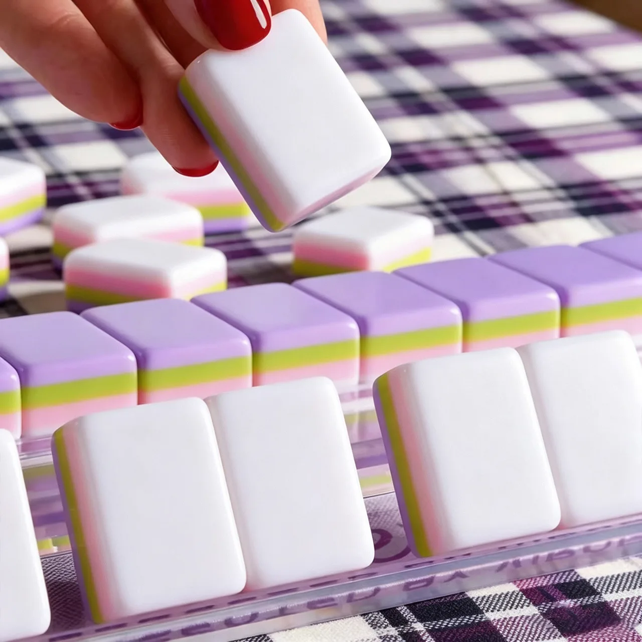 Pastel Candy Macaron 4-Tier Acrylic American Mahjong Set Sweet Colorful Layered Pink Purple Yellow for Adults