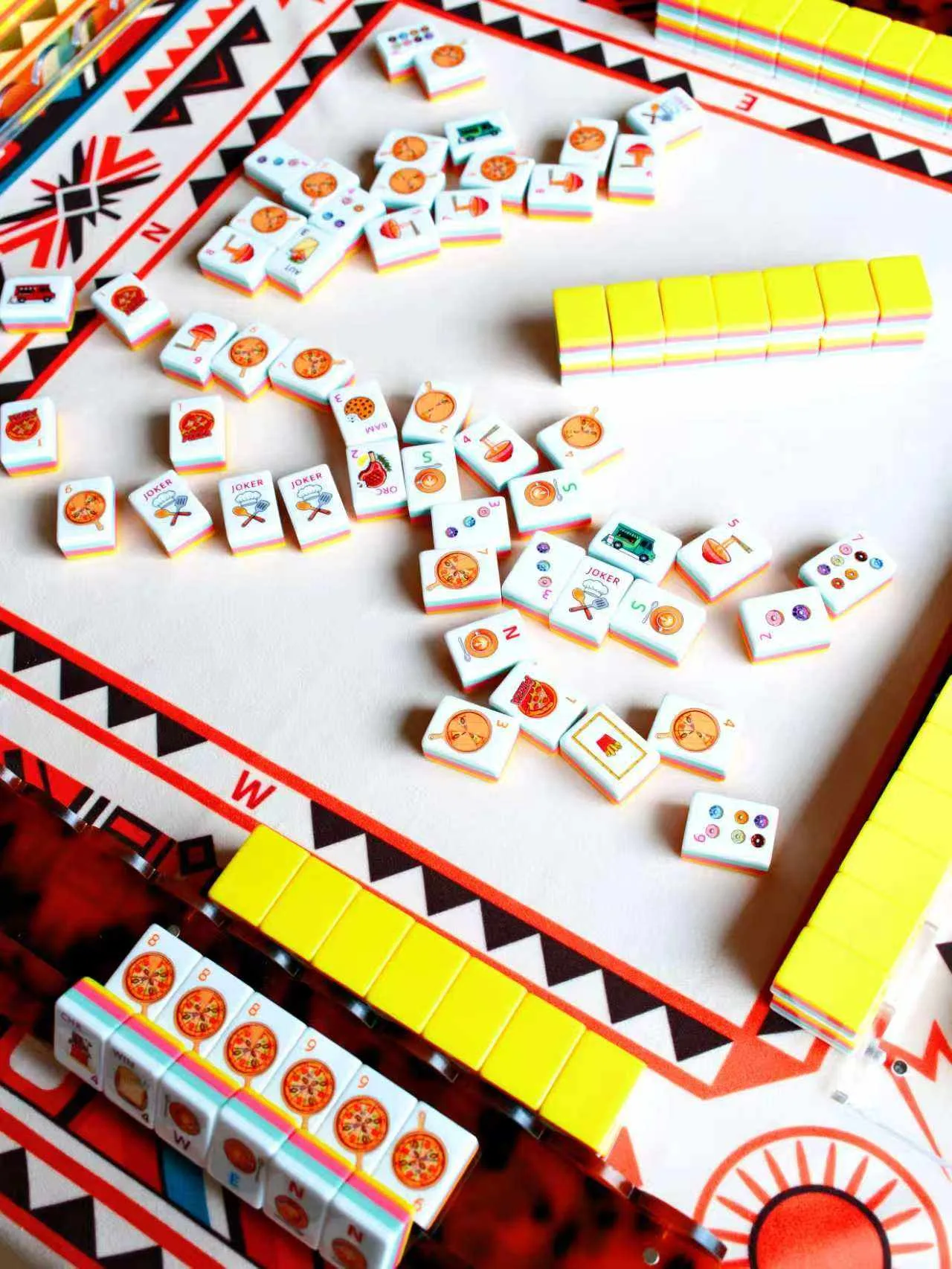 Gourmet Foodie Mahjong Set Acrylic 160-Piece 4-Layer American Pizza Design for Adults