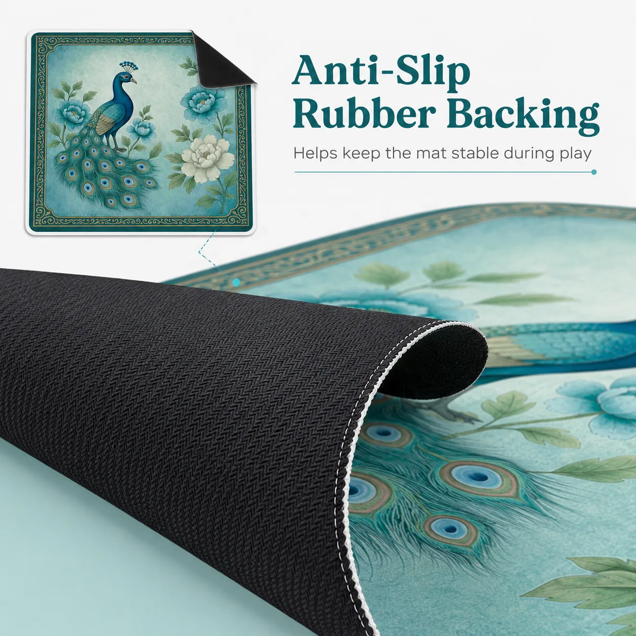 Modern Luxury Floral Peacock Mahjong Table Mat Non-Slip Noise Reduction for Card Games