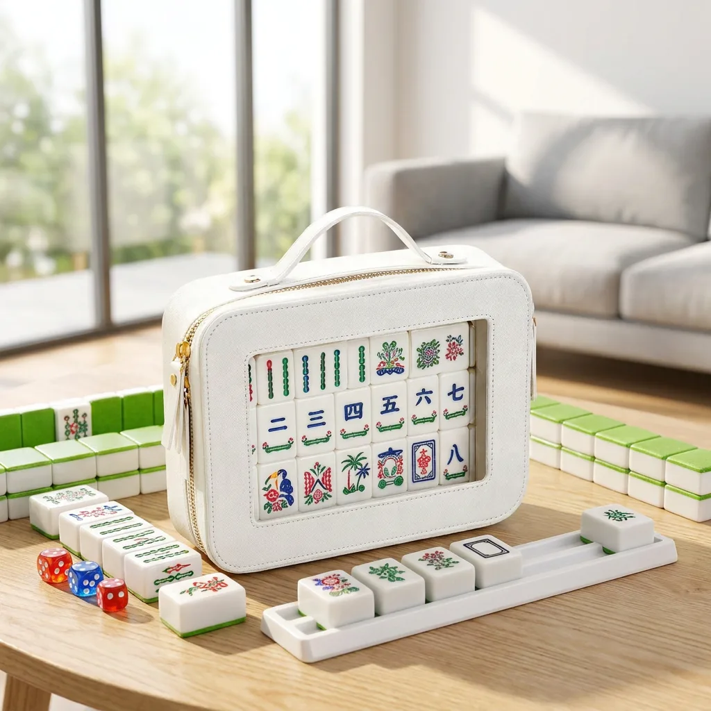 American Mahjong Tile Storage Bag, Transparent PVC Window PU Leather Special Bag for Mahjong Tiles