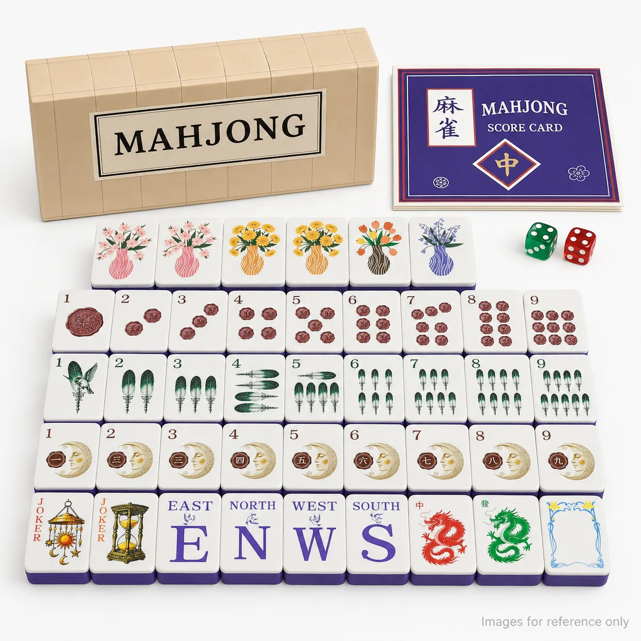 Custom 160-Piece American Mahjong Complete Set, Celestial Botanical Moon & Flower Design, Purple Edge, OEM ODM for Bridal Shower