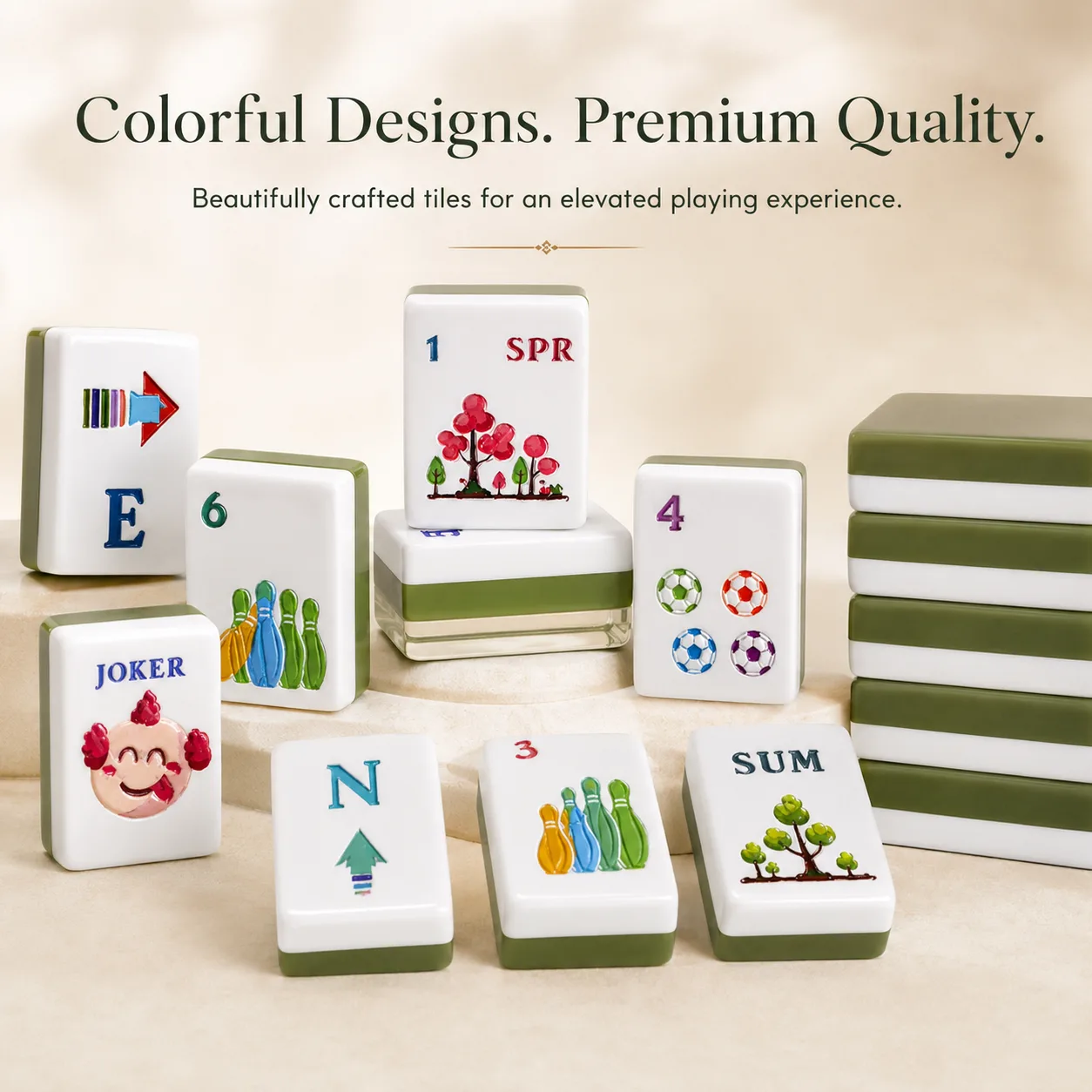 White Green Border Cartoon Themed Acrylic Mahjong  detail