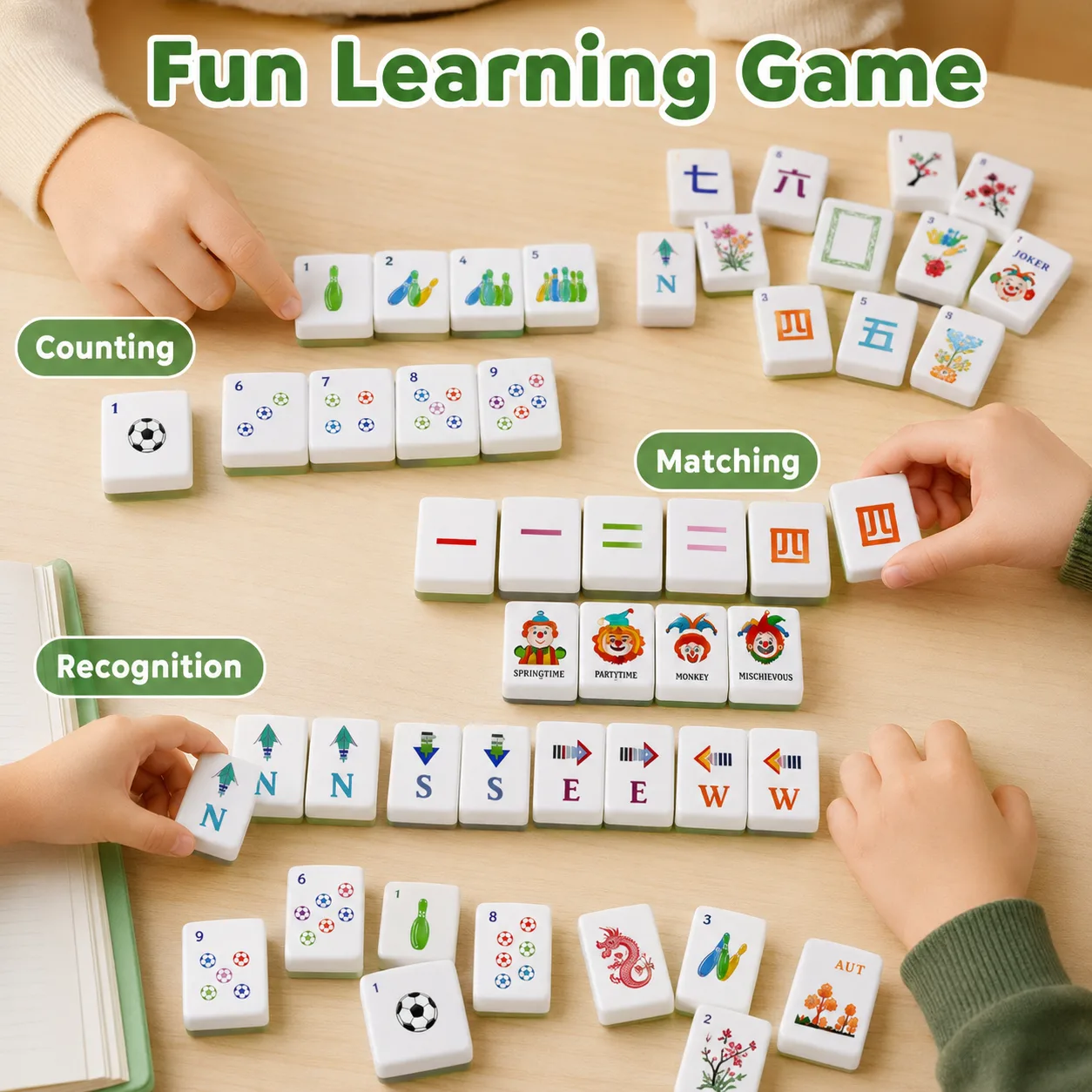White Green Border Cartoon Themed Acrylic Mahjong  detail