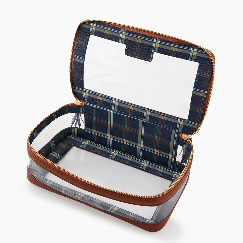 Large Capacity Transparent Zippered Square PU Leat detail