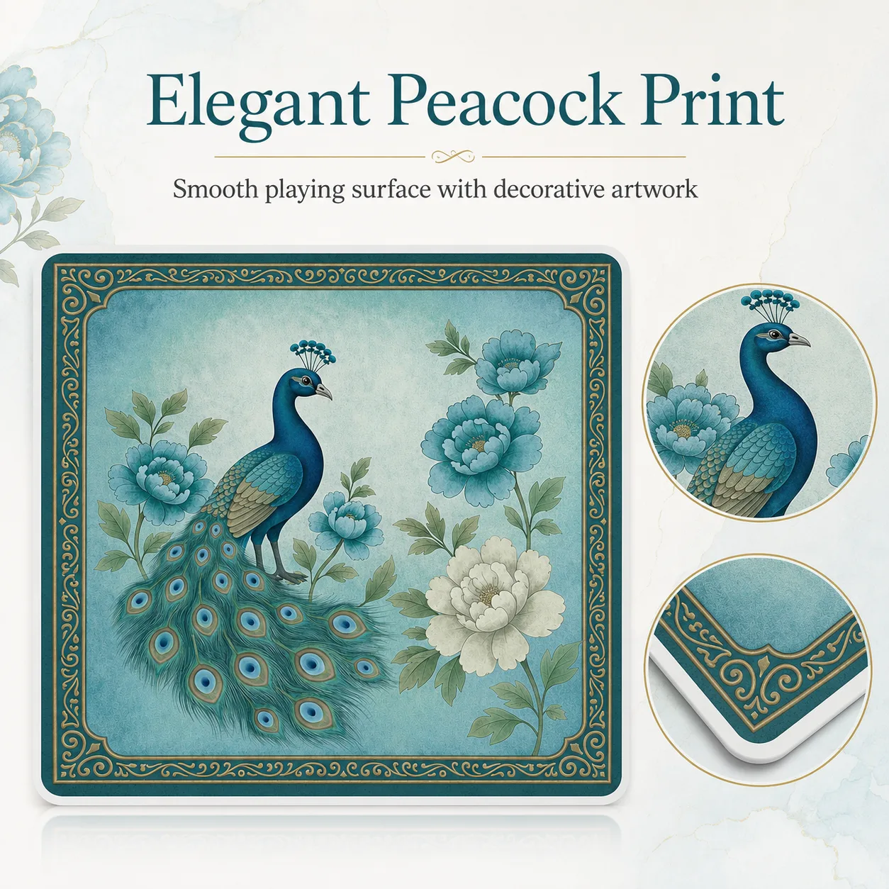 Modern Luxury Floral Peacock Mahjong Table Mat Non detail