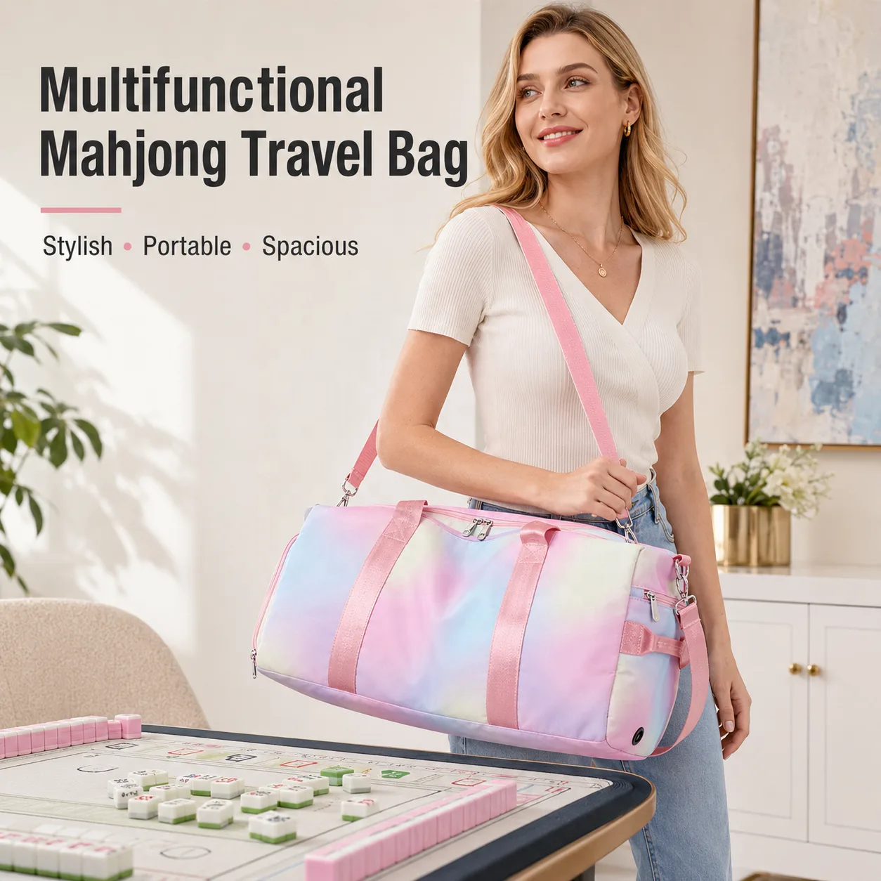 Luxury Gradient Rainbow Wet-Dry Separation Tote Bag, Large Capacity Women Bag for Mahjong Storage Yoga Gym Short Travel