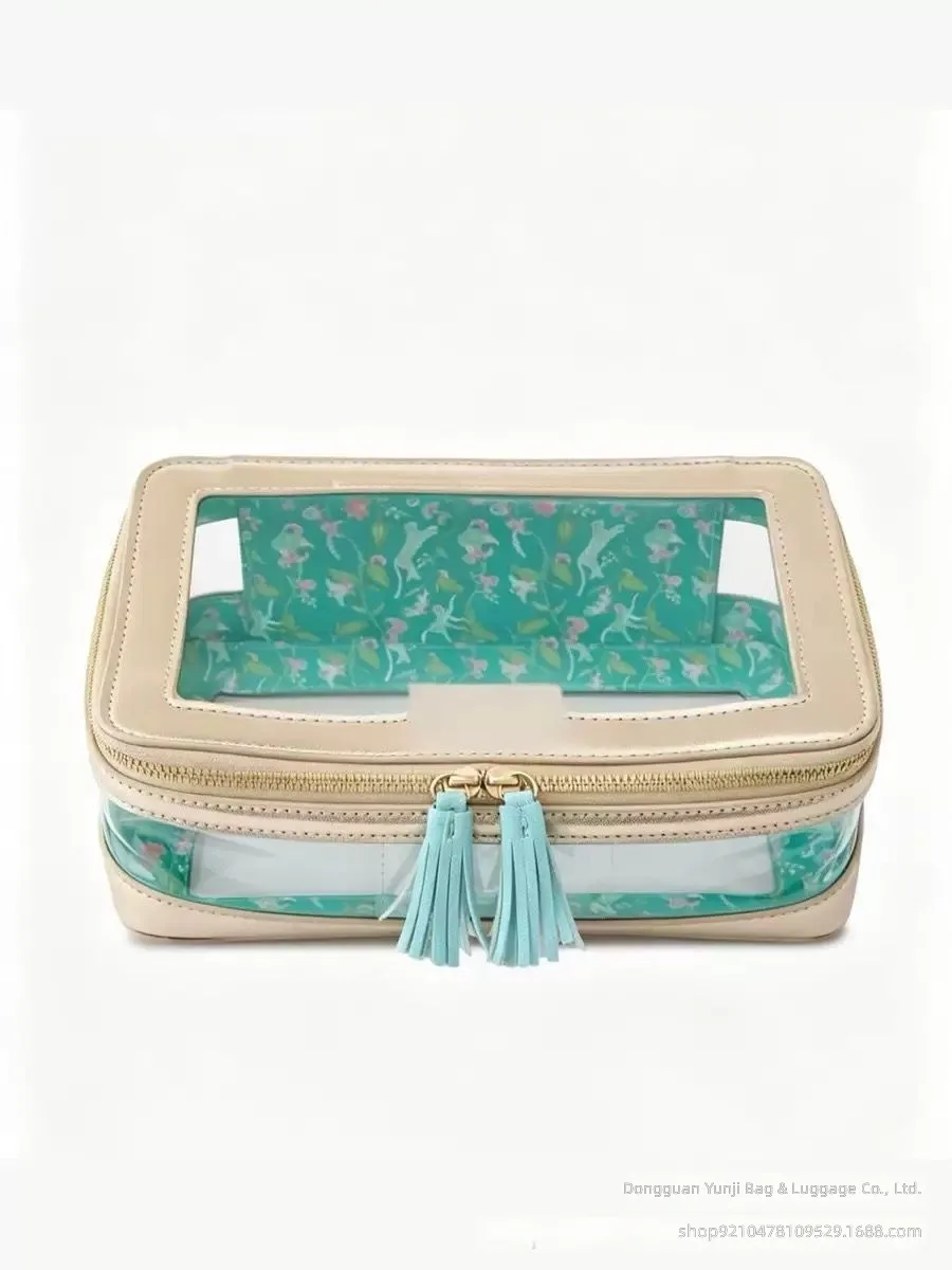 Large Capacity Transparent Zippered Square PU Leat detail