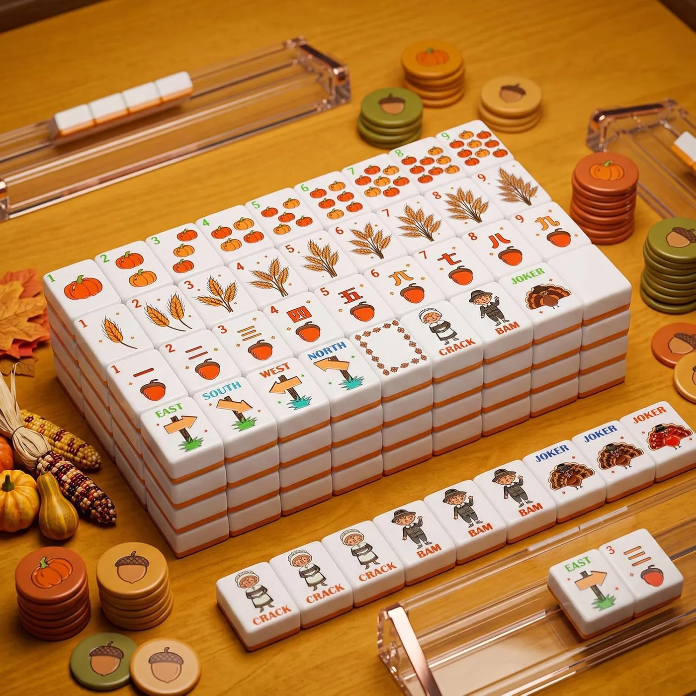 160Pcs American Mahjong Set, Acrylic Thanksgiving detail