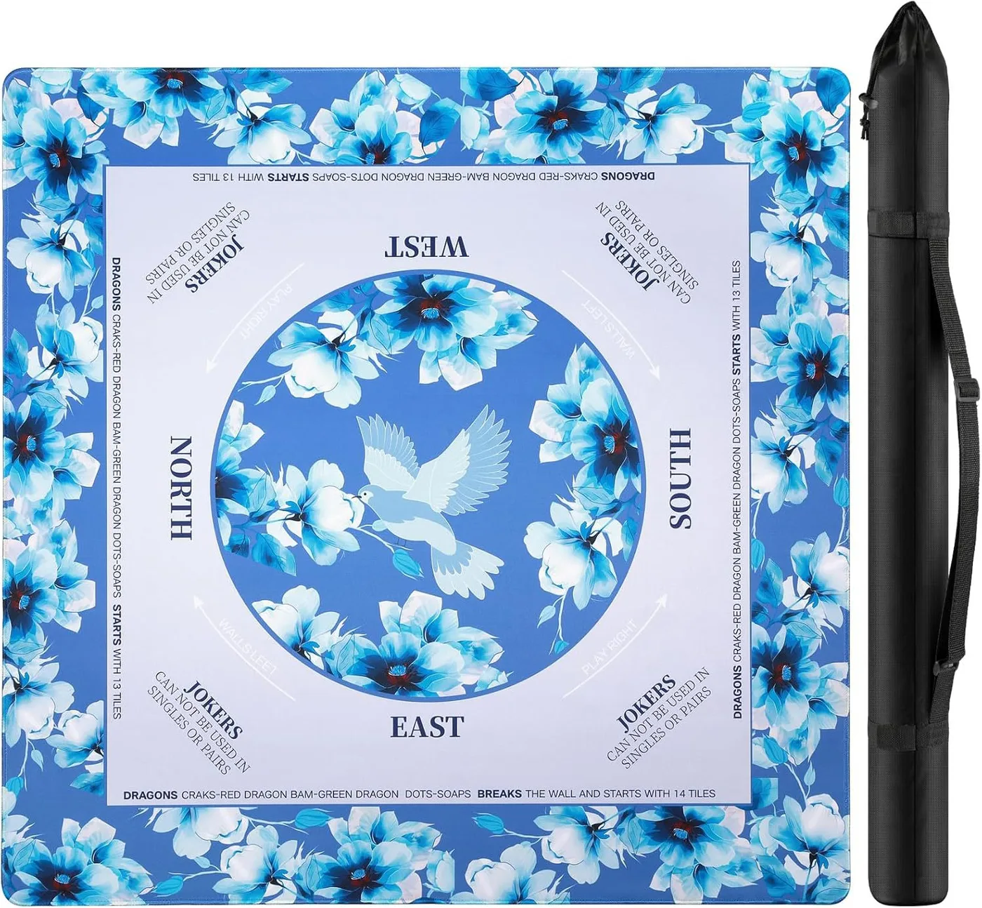 Blue White Porcelain Rubber Mahjong Table Mat, Was detail